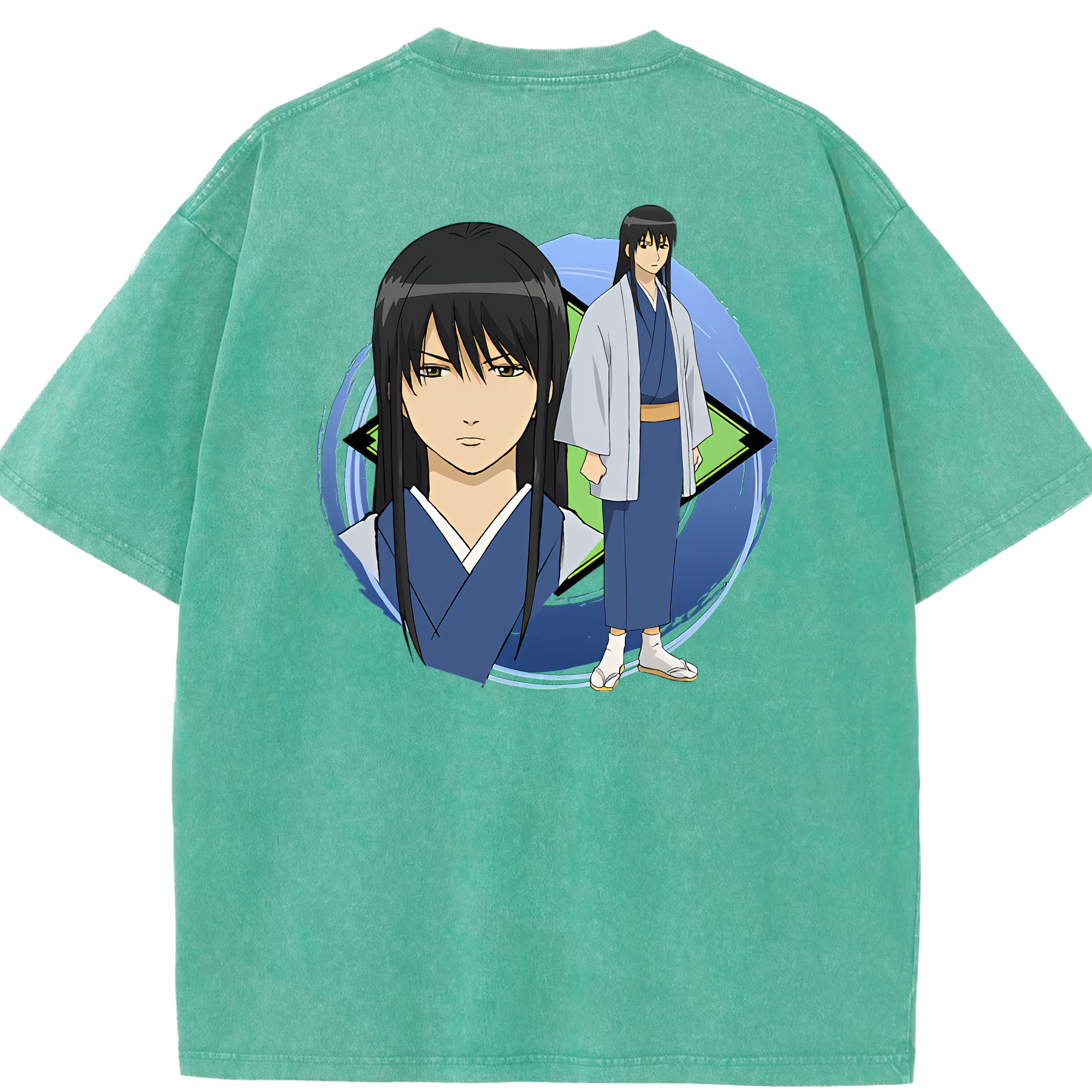 （画像用） ぎんたま 坂田銀時（さかたぎんとき） 神楽 志村新八（しむら しんぱち） GINTAMA Sakata Gintoki Kagura Shimura Shinpachi 綿100% ヴィンテージ風 半袖Tシャツ（背面プリント）